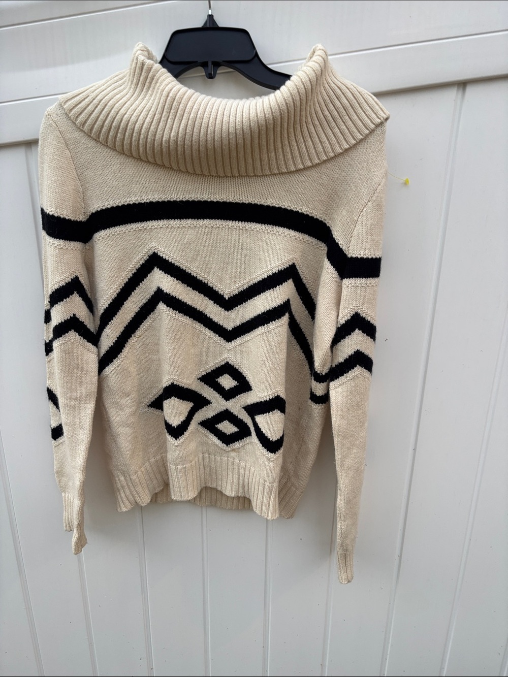 Lauren Ralph Lauren Cream and Black Geometric Turtleneck Sweater